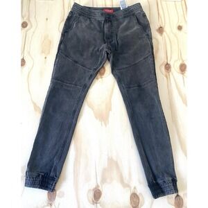 Men's Guess Los Angles Medium Wash Gray Denim Joggers Black Leg Stripe Size S